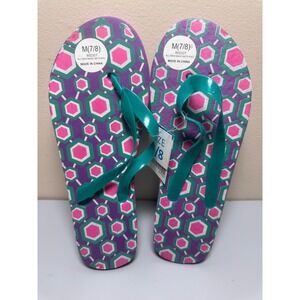 Tropic Sun Flip Flops Purple Pink Blue Dots Pattern Women's Sandals Size 7/8 New